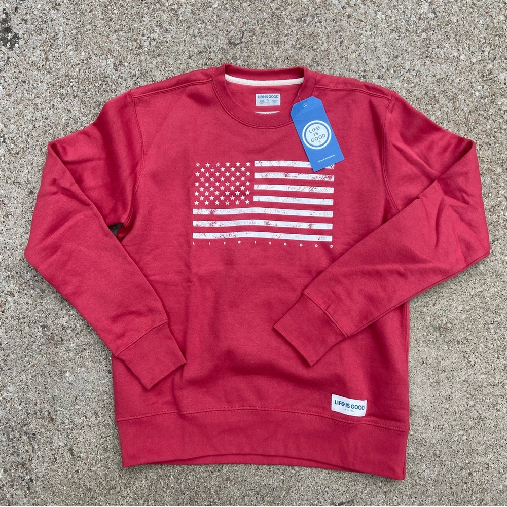 Life Is Good American Flag USA Crewneck Pullover Small NWT